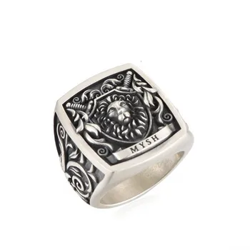 S925 argint inel pentru om singur războinic inel personalizat creative cap de leu bărbați inel simplu la modă și dominator om inele