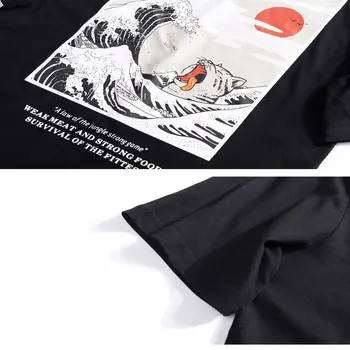 Bărbați Femei Japoneze Imprimare Pisica Val Tricouri 2019 Streetwear Hip Hop tee camasa pentru barbati Bluze Casual Tricouri Tricouri de sex Masculin