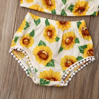 Fată nou-născut 3 bucăți de flori de vară set haine copii sugari fată de floarea-soarelui zburli sus pantalonasi, pantaloni scurți seturi