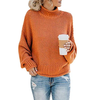Toamna iarna nou pulover tricotat femei haina de moda Europa linie groasă guler înalt pulover vrac pulovere femei