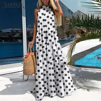 Moda de vara Halter Buline Zburli Sundress ZANZEA 2021 Femei Sexy rochie fără Mâneci Plajă Vestidos Rochie de sex Feminin Haina Plus Dimensiune