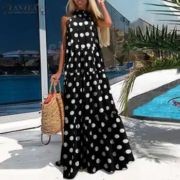 Moda de vara Halter Buline Zburli Sundress ZANZEA 2021 Femei Sexy rochie fără Mâneci Plajă Vestidos Rochie de sex Feminin Haina Plus Dimensiune
