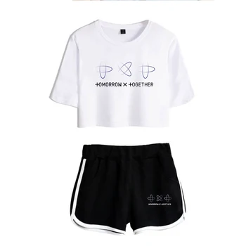 TXT Mâine X Împreună Vară Kpops Femei din Două Piese Set de pantaloni Scurți și T-shirt Haine 2019 Vânzare Fierbinte de Imprimare Plus Dimensiune XXL
