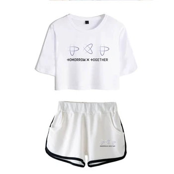 TXT Mâine X Împreună Vară Kpops Femei din Două Piese Set de pantaloni Scurți și T-shirt Haine 2019 Vânzare Fierbinte de Imprimare Plus Dimensiune XXL