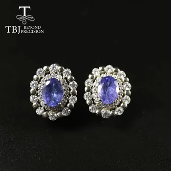 Naturale Albastru tanzanite set de bijuterii ovala 6*8mm incuietoare cercei inel clasic 4.5 ct real piatră prețioasă de bijuterii fine de argint 925