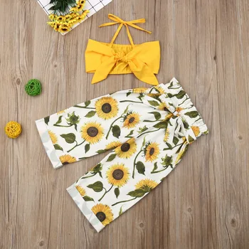 Emmababy 2 BUC Copilul Fete pentru Copii Haine Halter Vest Topuri de Floarea-soarelui Pantaloni Costume Sunsuit