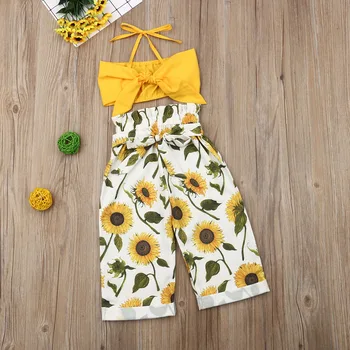Emmababy 2 BUC Copilul Fete pentru Copii Haine Halter Vest Topuri de Floarea-soarelui Pantaloni Costume Sunsuit