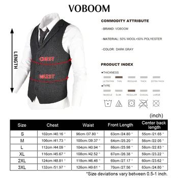 VOBOOM Gri de Lână Costum de Tweed Vesta pentru Barbati in Carouri Slim Fit Amestec de Lână Premium Single-breasted Vesta 018