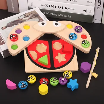 Creative Joc de Pescuit Ladybird, Gărgăriță Copil jucărie din Lemn Forma Bloc Amuzant de Învățare de Învățământ de masă jucarii pentru copii joc de petrecere