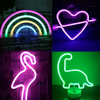 Neon Led Lumini de Fulger Curcubeu Lumina de Neon Dragoste Dinozaur Flamingo Semne de Neon pentru Camera Home Decor Petrecere de Nunta Lampă de Perete