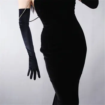 Catifea neagră Femei Mănuși 60cm Lungă Epocă de Înaltă Elasticitate Seara vestido Mănuși de Moda Elegant Lady Manusi TB20