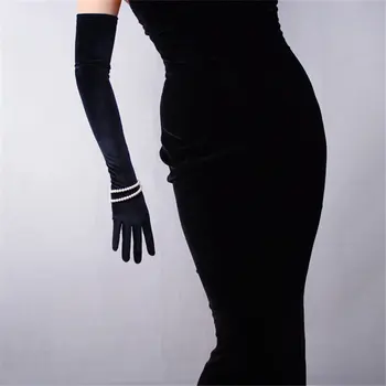 Catifea neagră Femei Mănuși 60cm Lungă Epocă de Înaltă Elasticitate Seara vestido Mănuși de Moda Elegant Lady Manusi TB20