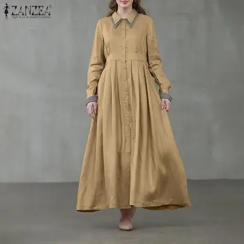 ZANZEA Moda Rever mâneci Lungi Tricou Rochie Casual Eleganta pentru Femei rochie de plajă Primăvară Carouri Mozaic Timp Vestidos Femininas