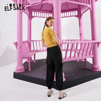 ELFSACK Negru Solid Chineză Cataramă Chic Casual pentru Femei Pantaloni Harem de Vară 2020 ELF Pur Epocă Doamnelor coreeană Munca de zi cu Zi Jos