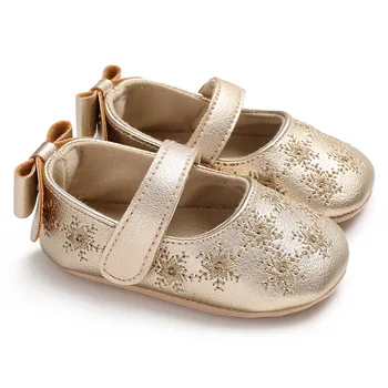 Copilul Fete Printesa Singur Pantofi de Aur Moale cu Talpi Interioare Primul Pietoni Arc de Flori de Imprimare PU Infant Toddler Crib Pantofi