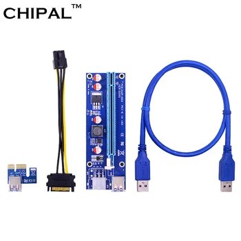 CHIPAL 10BUC VER009S PCI-E Riser Card PCIE 1X la 16X Extender cu Indicator LED + 0,6 M Cablu USB 3.0 / Cablu de Alimentare 6pini