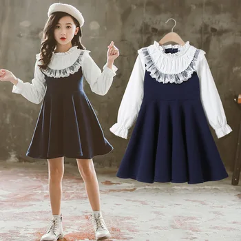Keelorn Dulci Fete Dress 2020 Toamna Brand Nou Stil Preppy Adolescent Îmbrăcăminte Tricou Dantelă Rochii Elegante Copil Fata de Tinutele 4-13Y
