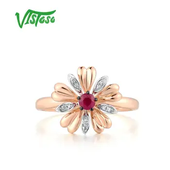 VISTOSO Reale 14K 585 Aur roz Rubin Diamant Inel de Flori Pentru Doamna Nuntă, Logodnă, Aniversare Cadou Trendy Bijuterii Fine