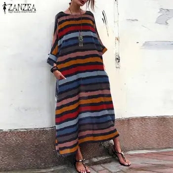 Femei, Plus Dimensiune Maxi Lung Rochie Sundress 2021 ZANZEA Doamnelor Moda Casual Largi Vestidos Vintage Boem Vara Halat de Femme