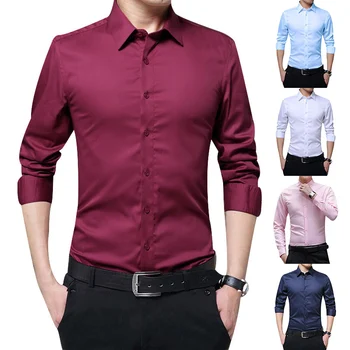 Bărbați Moda Bluza Camasa Maneca Lunga de Afaceri Sociale Tricou de Culoare Solidă Turn-gât Plus Dimensiune Munca Bluza Brand de Haine