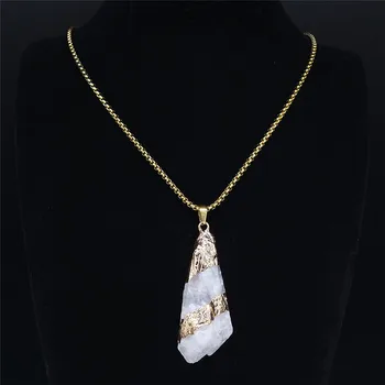 Mare Wite Cristal Lanț din Oțel Inoxidabil Coliere pentru Femei de Culoare de Aur Coliere Lungi Pandantive Boho Bijuterii bijoux femme N5030S04