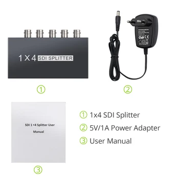 LiNKFOR 1x4 Splitter Pentru SD-SDI, HD-SDI 3G-SDI Repetor Extender 1 Intrare si 4 iesiri 1080P 60HZ Repartitoare 1x4 Cu Adaptor de Alimentare