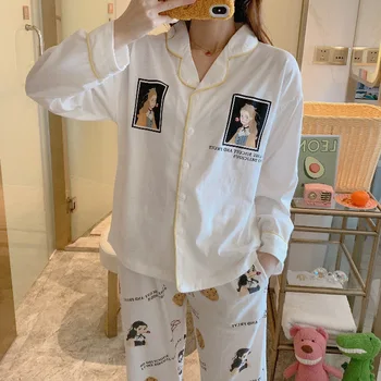 XIFER Primăvara și Toamna Pijamale de Bumbac de sex Feminin cu mâneci Lungi Versiunea coreeană de Drăguț Elevii Costume de Iarnă Dulce Uzura Acasă