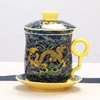 China Dragon Ceașcă de Ceai din Ceramica Cesti si Cani Cu Filtru Chineză Kung Fu Drinkware Office Home Albastru și Alb Potabilă