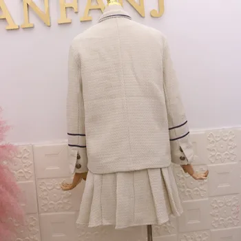 Coreea Toamnă Iarnă Lână 2 Bucata Set Femei Din Două Piese Set Arc Sacou De Tweed Coat + Fusta Plisata Scurt Seturi Pentru Femei Haine