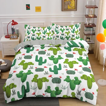 Drăguț Cactus Regele Regina Seturi de lenjerie de Pat Plante Design Unic Dublu Plapuma Quilt Capac Pătură Set Cu fata de Perna Lenjerii de pat 2/3pcs