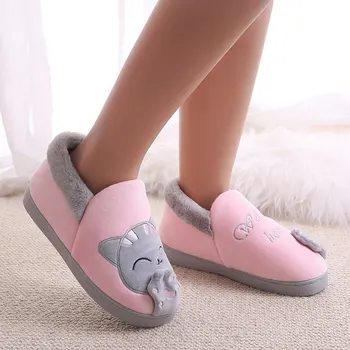 2020 Femei De Iarnă Interioară Papuci Unisex Papuci De Casa Cat Noroc Moale Aluneca Pe Papuci De Blană Pufos Pantofi De Cald Buty Damskie