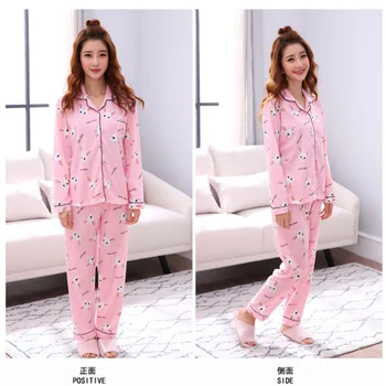 Foply Femei Pijamale de Bumbac Seturi de Pijamale cu Maneca Lunga Top + Pantaloni de Vară de Primăvară Drăguț 2 Bucati Pijama Pj Seturi Doamnelor Halat de baie