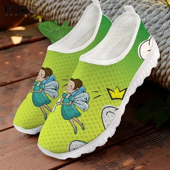 FORUDESIGNS Galben Verde Gradient Femei Balerini Pantofi de Desene animate Drăguț Dentară/Dentist/Dentare Zână Model Slip On Casual Pantofi de Lumină