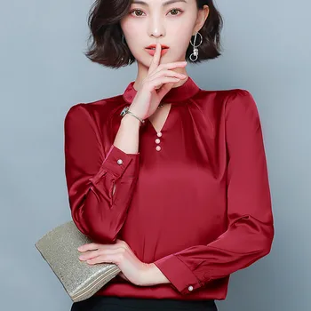Coreea De Mătase Bluze Femei Bluza Din Satin Cămașă Plus Dimensiunea Femei Maneca Lunga Solid Bluza Gol Afară Topuri Blusas Mujer De Moda 2020