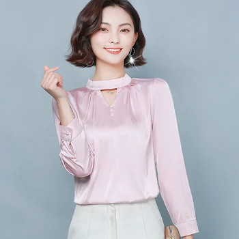 Coreea De Mătase Bluze Femei Bluza Din Satin Cămașă Plus Dimensiunea Femei Maneca Lunga Solid Bluza Gol Afară Topuri Blusas Mujer De Moda 2020