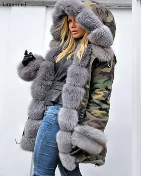 Lanxirui hanorac femei Haine de lux de Mare guler de blană cu glugă haina cald blană de Vulpe linie parka lungă jacheta de iarna de calitate superioară