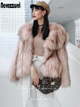 Nerazzurri Scurt roz galben pufos faux blana jacheta femei cald Gros fals haină de blană de vulpe 2020 moda toamna iarna haine pentru femei