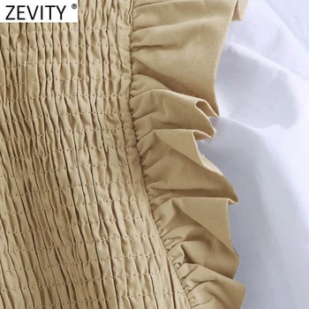 Zevity 2021 Femei Vintage Agaric O Dantelă Gât Mozaic Plisata Scurt Halat Bluza Feminin Volane Tricou Chic Blusas Topuri LS7494