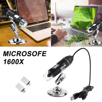3-în-1 Digital USB Microscop 1600X Portabil 2Adapters Suport OSX Windows PC, de Tip C, Micro-USB Telefon Lupa cu 8LED