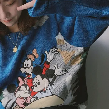 Femei Pulovere Disney Goofy, Mickey Mouse Maneca Lunga O-gât Pulovere 2020 Minnie Topuri Feminine Lady Haine Toamna Iarna Pulovere