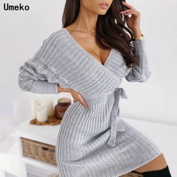 Umeko 2020 Toamna Iarna Pulover Femei Nou Stil de Moda Timp de Multi-culoare Caldă Pulover V-neck Lace Eleganta Doamna Pulover Vânzare
