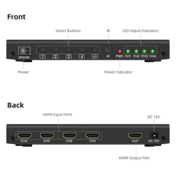 AOEYOO Convertor HDMI 4x1 Mulit-Vizualizare 1080P 4 Porturi Cu PIP fără Sudură Swith HDMI Quad Mulit-Viewer SPDIF Port Pentru PS4 TV