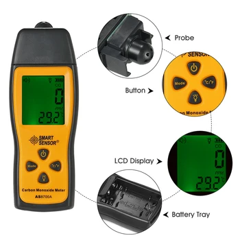 SENZOR INTELIGENT AS8700A Analizoare de Gaze Portabile Monoxid de Carbon Metru Tester Monitor Detector de Ecartament Display LCD Lumina de Sunet de Alarmă
