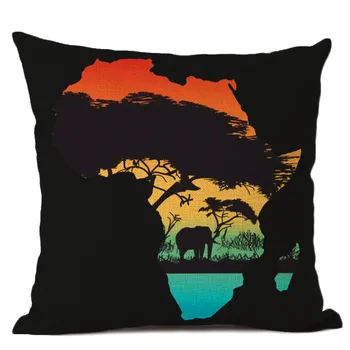 Arta africană față de pernă, 45x45cm perne, modele compus din peisaje deosebite și hărți, decor acasă noptiera canapea