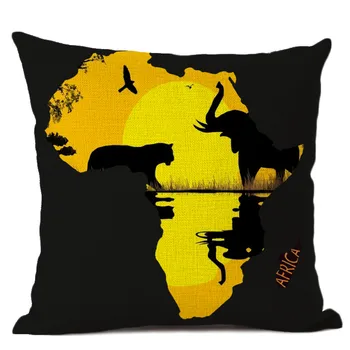 Arta africană față de pernă, 45x45cm perne, modele compus din peisaje deosebite și hărți, decor acasă noptiera canapea