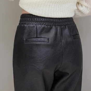 Iarna Pantaloni Lungi pentru Femei PU piele Creion Pantaloni Talie Elastic Gros de Catifea Femei Faux din Piele Pantaloni Casual 2019