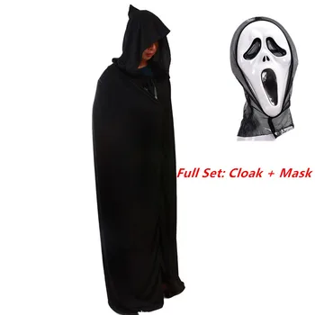 Unisex Negru Adulti Fantoma de Halloween Costum de Teatru Prop Moartea Hanorac Mantie de Diavolul Timp Tippet Capul cu Pălărie Masca Morții