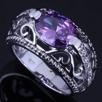 Eleganta Ovala Violet Cubic Zirconia Albe CZ Placat cu Argint Inel V0646