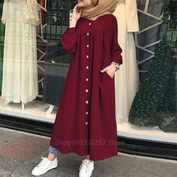 Musulman De Moda Cu Rochii Femei Rochie Dubai Europene Îmbrăcăminte Butonul Stand Guler Rochie Caftan Turcia Casual, Maxi Lanterna Maneca Halat
