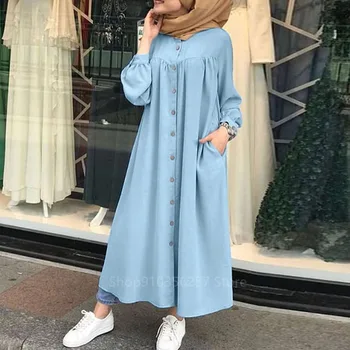 Musulman De Moda Cu Rochii Femei Rochie Dubai Europene Îmbrăcăminte Butonul Stand Guler Rochie Caftan Turcia Casual, Maxi Lanterna Maneca Halat